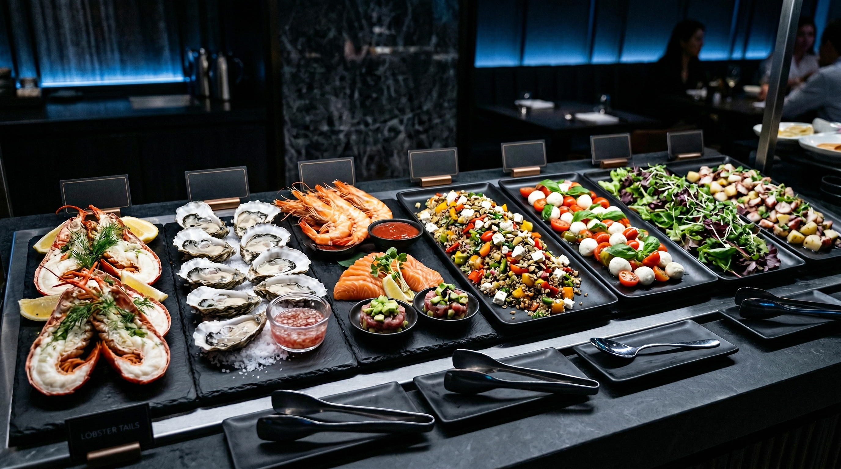 Elegant dry cold food display — seafood and salads with no ice, no wet mess