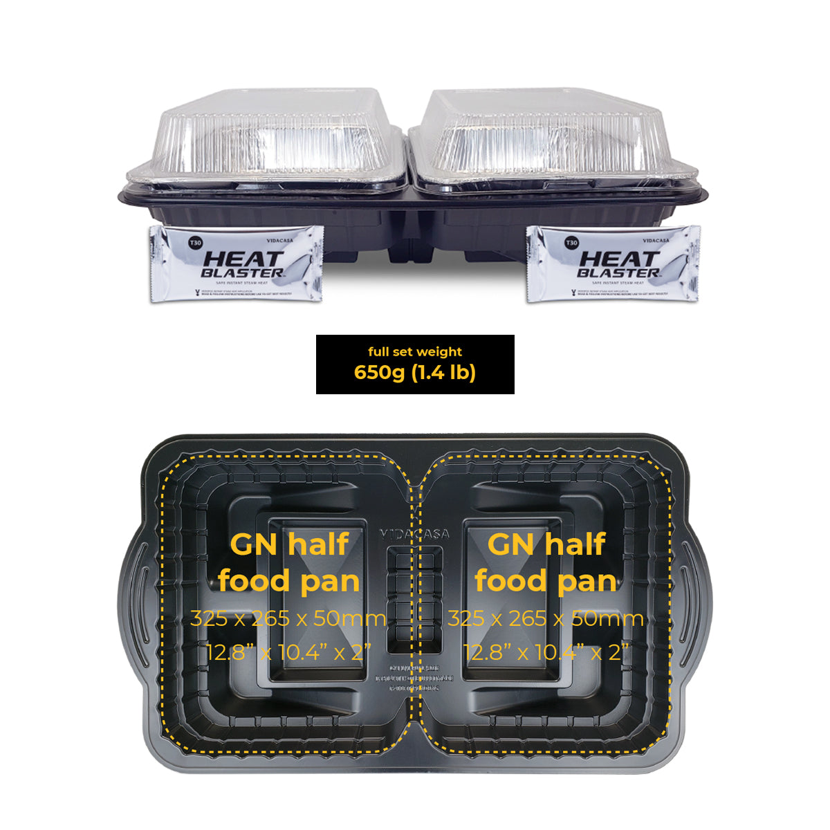 VIDACASA Instant Buffetware GN half gastronorm set with Heat Blaster